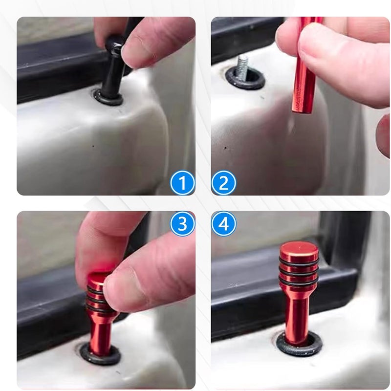 SWQS 4 PCS Car Door Lock Knobs, Aluminum Alloy Automotive Inner Door Lock Pull Pins Replacement, Universal Auto Lift Bolt Cover Cap, Car Decorative Accessories for Cars, SUVs, Trucks (Black) - Image 5